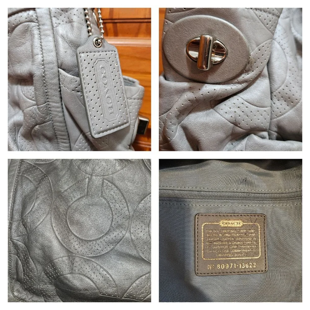 Coach Parker Perforated Grey Leather Hobo Bag w/Hangtag